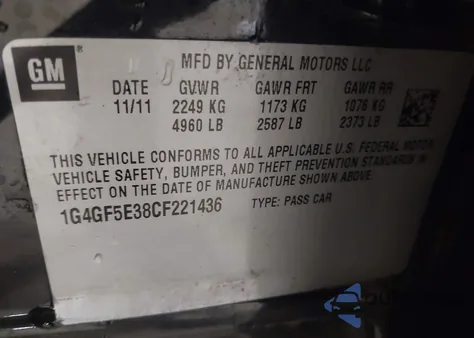 2012 Buick Lacrosse Premium 2 Group z USA, uszkodzony, nr VIN 1G4GF5E38CF221436